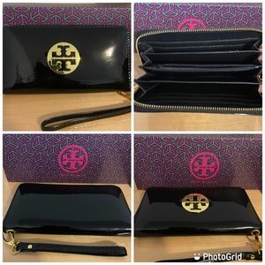 Black Tory Burch Patent Leather Zip-round Wallet